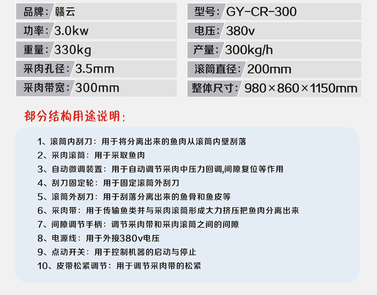 300不锈钢鱼肉采肉机