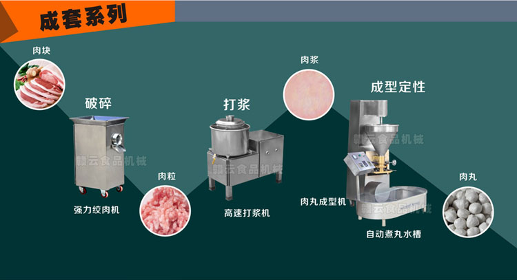 120型实心肉丸成型机-成套设备流程图