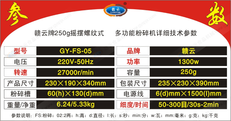 粉碎机技术参数